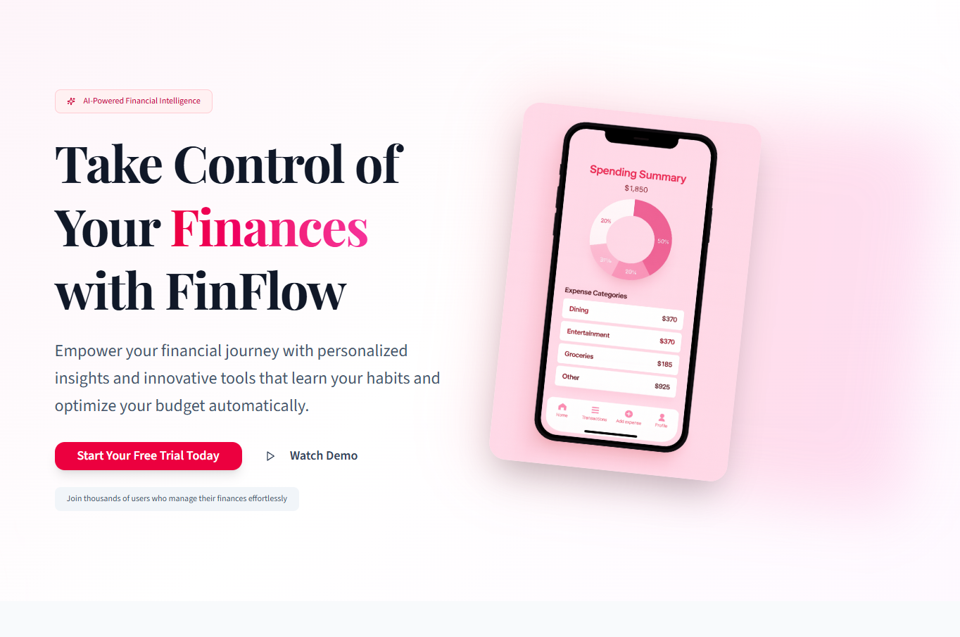 FinFlow — Personal-Finance App Landing