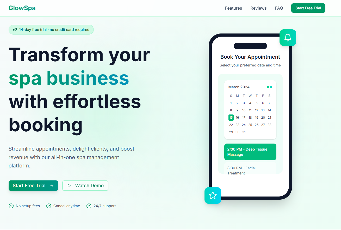 GlowSpa — Spa & Beauty Booking SaaS Landing
